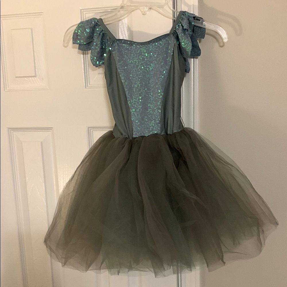 Blue and Gray Dance Costume with Tulle Skirt